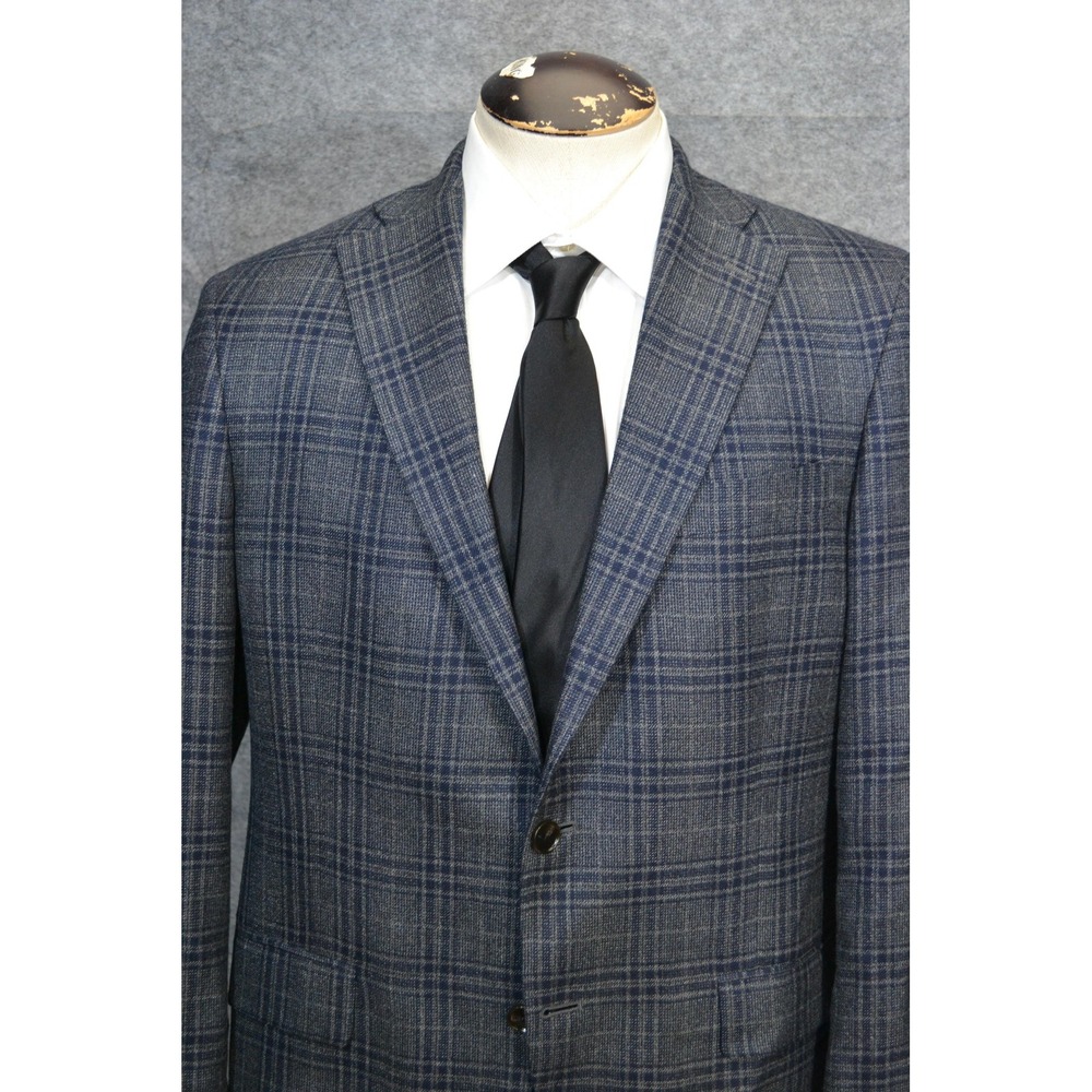 Pure Cashmere Sport Coat Men 41R Blue Plaid Tweed Loro Hart Schaffner Blazer USA